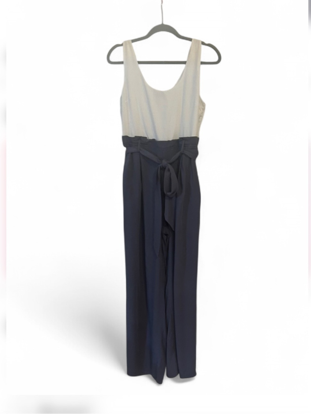 Shinestar Women's Sleeveless Wide-Leg Jumpsuit White Navy M 100% Rayon